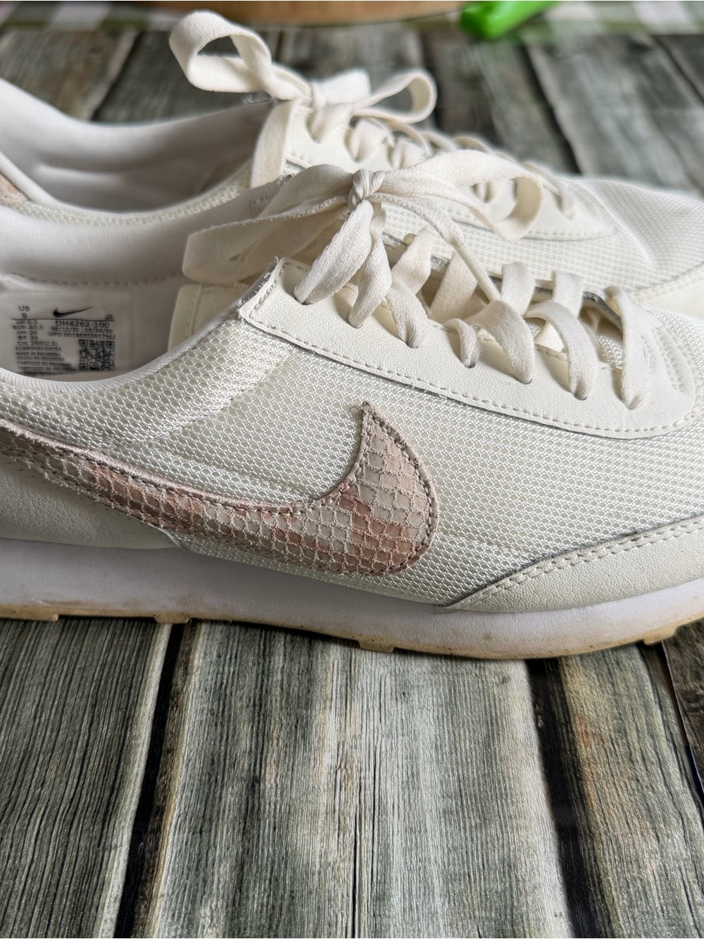 Nike Women's White Sneakers with Blush Pink, Faux Snakeskin Swoosh - Picture 3 of 7